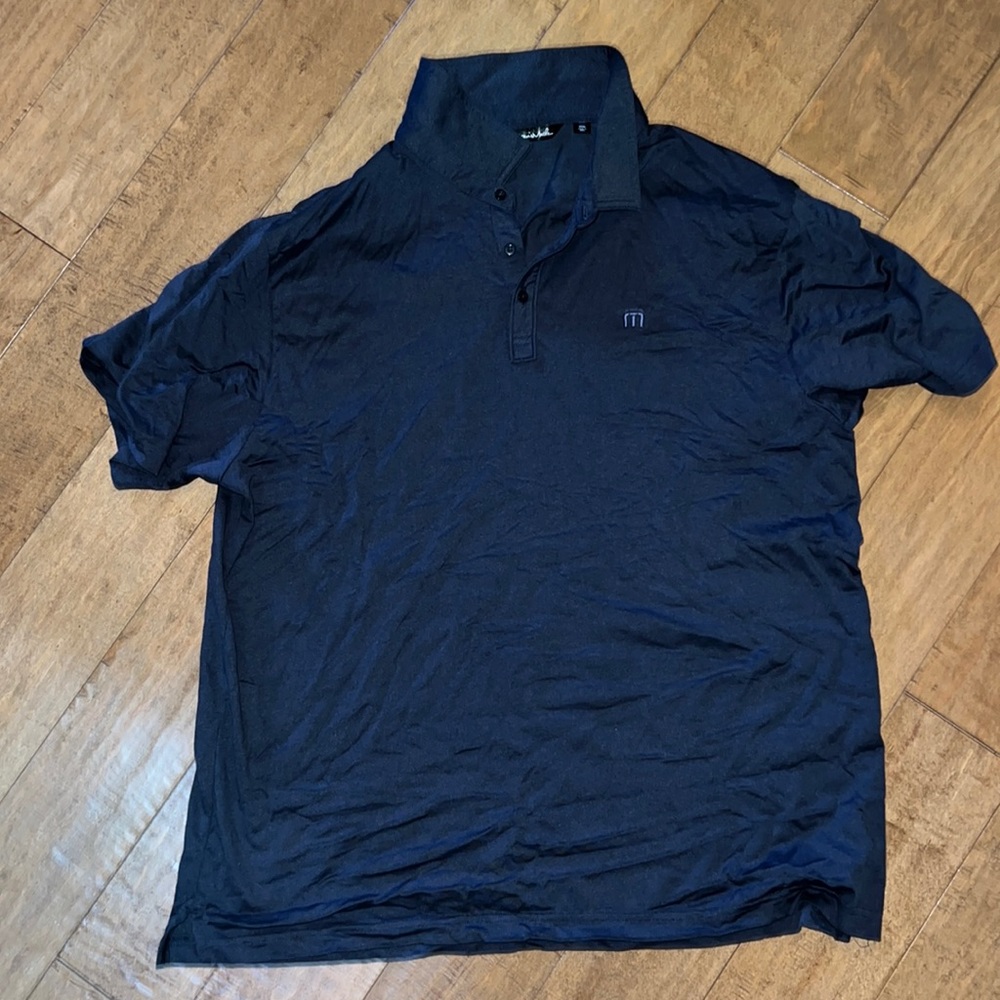 Travis Mathew polo, lightly striped navy
